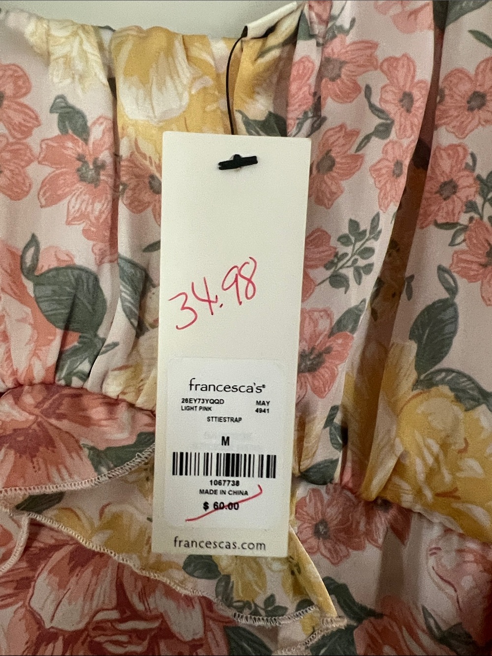 NWT - Francescas light pink yellow floral ruffle slip dress - Medium - Picture 4 of 5